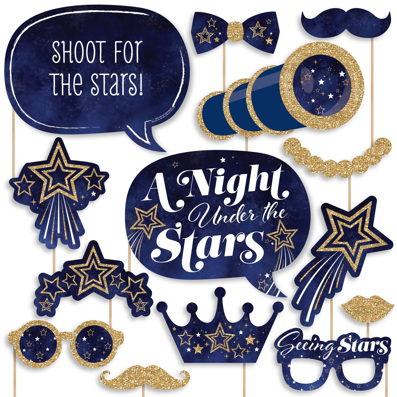 Big Dot of Happiness Starry Skies - Gold Celestial Party Photo Booth Props Kit - 20 Count